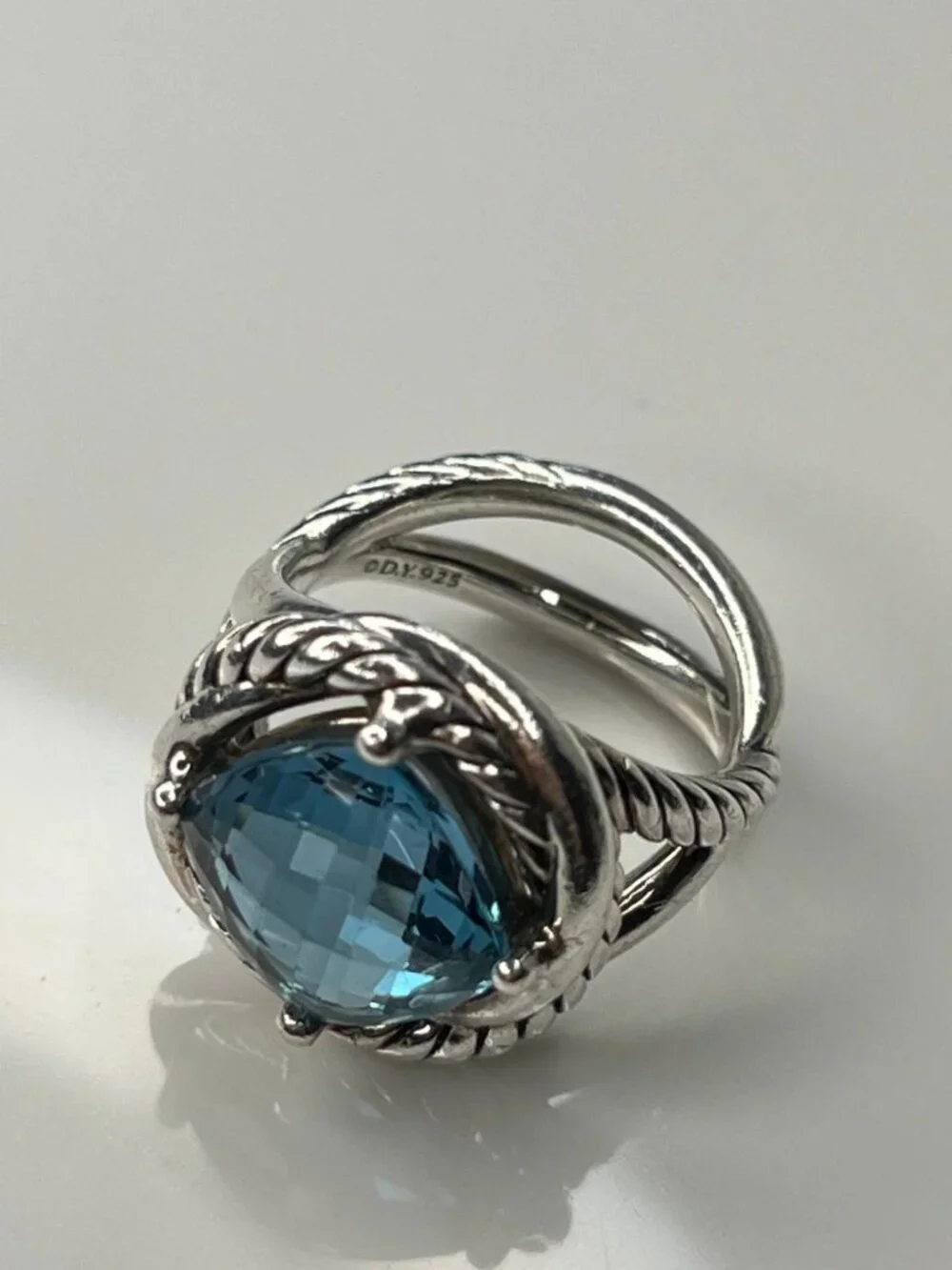 Authentic DAVID YURMAN blue topaz sterling silver cocktail infinity ring size 6